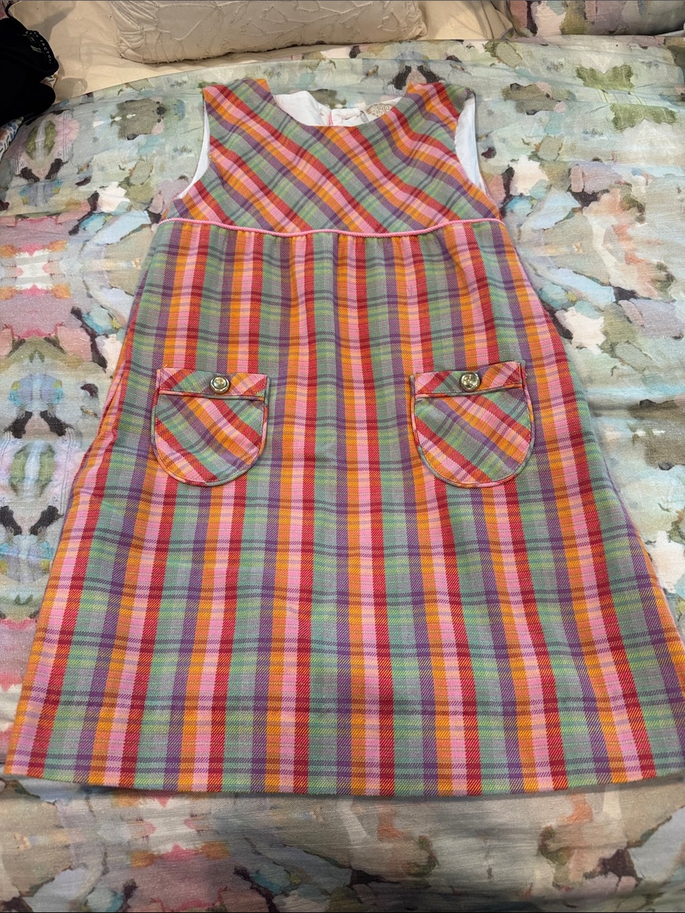The Beaufort Bonnet Company Pink Orange Green Plaid Girls' Casual Dress